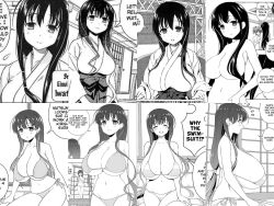 Rule 34 | 1girl, bikini, breast expansion, breasts, compilation, female focus, hair censor, highres, huge breasts, iwato kasumi, japanese clothes, kimono, kneehighs, kobayashi ritz, large breasts, long hair, manga page, monochrome, nude, official art, progression, saki (manga), sequential, socks, solo, swimsuit