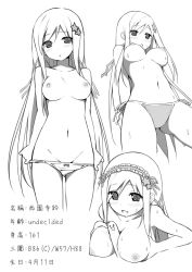 Rule 34 | 1girl, arms behind back, bikini, bikini bottom only, blush, bow, bow panties, breasts, character sheet, china railway girl, greyscale, highres, long hair, looking at viewer, looking down, monochrome, nipples, open mouth, original, paizuri, panties, panty pull, personification, saionji rin (crh380b), side-tie bikini bottom, sky-freedom, smile, solo, star (symbol), swimsuit, topless, underwear, very long hair, white background