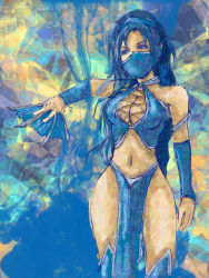 Rule 34 | 1girl, breasts, hand fan, highres, kitana, large breasts, midriff, midway, mortal kombat (series), solo