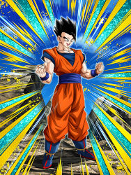 Rule 34 | black eyes, black hair, dokkan battle, dragon ball, happy, highres, muscular, muscular male, official art, potential unleashed, smile, son gohan, spiked hair, tagme, ultimate gohan