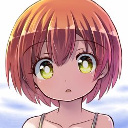 Rule 34 | 10s, 1girl, bright pupils, chestnut mouth, collarbone, hair between eyes, hoshizora rin, looking at viewer, love live!, love live! school idol project, open mouth, orange hair, portrait, shipii (jigglypuff), short hair, solo, spaghetti strap, white pupils, yellow eyes