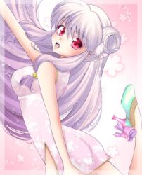 Rule 34 | 1girl, ass, bow, breasts, chinese clothes, dress, hair ornament, high heels, large breasts, long hair, open mouth, purple hair, ranma 1/2, red eyes, shampoo (ranma 1/2), solo, uehara doh, very long hair