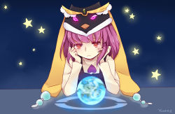 Rule 34 | 10s, 1girl, animal hat, earth (planet), female focus, gradient background, hat, mawaru penguindrum, oginome momoka, pink eyes, pink hair, planet, solo, spoilers, star (symbol), upper body, yunare