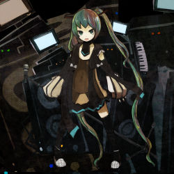 Rule 34 | + +, aqua eyes, bad id, bad pixiv id, brown hair, computer, detached sleeves, green hair, hair ribbon, hatsune miku, highres, instrument, keyboard, keyboard (instrument), long hair, long sleeves, microphone, microphone stand, monitor, multicolored hair, nail polish, navel, necktie, nekotewi, open mouth, ribbon, see-through, skirt, solo, speaker, star (symbol), thighhighs, twintails, very long hair, vocaloid, zettai ryouiki
