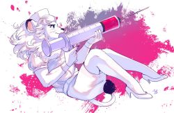 Rule 34 | artist request, blue eyes, ejection, furry, highres, lion, long hair, nurse, white hair