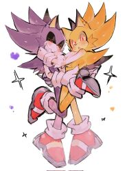 Rule 34 | @ @, blush, fleetway super sonic, furry, furry male, gloves, hedgehog, hedgehog boy, hedgehog ears, hedgehog tail, highres, looking at viewer, purple fur, quill, red eyes, shoes, smile, sonic (series), sonic the comic, sonic the hedgehog, spiked hair, usa37107692, white fur, yellow fur
