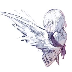 Rule 34 | 1girl, angel wings, bow, bowtie, braid, dress, feathered wings, french braid, grey hair, highres, jacket, kishin sagume, purple dress, red bow, red bowtie, single wing, solo, suit jacket, touhou, upper body, white wings, wings, zhixie jiaobu