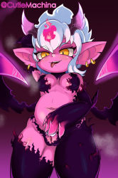 Rule 34 | 1girl, belly, breasts, cleft of venus, colored skin, covered erect nipples, evelynn (league of legends), highres, league of legends, medium breasts, navel, pink skin, plump, pussy, shortstack, solo, tagme, tristana, yordle