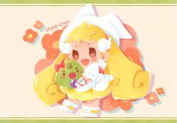 Rule 34 | 1girl, :d, blonde hair, blush stickers, brown eyes, character name, chibi, commentary request, dress, flower, full body, gloves, hat, highres, holding, long hair, looking at viewer, magical girl, majorika, makihatayama hana, nanou (nano sugar07), ojamajo doremi, open mouth, puffy short sleeves, puffy sleeves, red flower, short sleeves, smile, solo, standing, very long hair, white dress, white footwear, white gloves, white hat, wing hair ornament