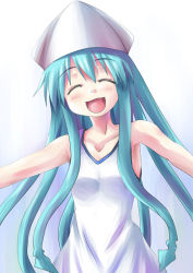 Rule 34 | blue hair, dress, closed eyes, hat, ikamusume, long hair, mister (black and white), outstretched arms, shinryaku! ikamusume, solo, spread arms, tentacle hair