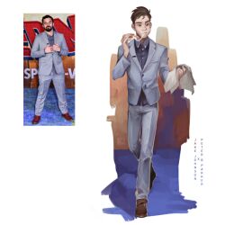 Rule 34 | 1boy, collared shirt, covered erect nipples, covered navel, eating, food, formal, holding, holding food, holding pizza, jake johnson, loafers, male focus, marvel, mim, napkin, peter b parker, photo-referenced, pizza, real life, shirt, shoes, short hair, solo, spider-man: into the spider-verse, spider-man (series), spider-verse, suit, walking
