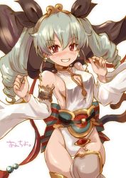 Rule 34 | 10s, 1girl, anchovy (girls und panzer), andira (granblue fantasy) (cosplay), armlet, artist request, bare shoulders, belt, blush, bow, braid, breasts, cape, cleavage, cleavage cutout, clothing cutout, cosplay, cowboy shot, curvy, drill hair, earrings, eyebrows, fur, girls und panzer, gloves, granblue fantasy, green hair, hair ornament, hair ribbon, jewelry, leotard, long hair, looking at viewer, medium breasts, naughty face, neck ring, nose blush, red eyes, ribbon, satomura kyou, smile, solo, thighhighs, twin braids, twintails, very long hair, white background, white leotard, wide hips