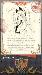 Rule 34 | 1girl, alchemy stars, artist request, character signature, copyright notice, english text, greyscale with colored background, hairband, highres, long hair, official art, open mouth, petals, postcard, scar, scar across eye, shirt, sidelocks, sleeveless, sleeveless shirt, smokey (alchemy stars), solo, stamp mark, twintails