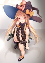 Rule 34 | 1girl, abigail williams (fate), abigail williams (second ascension) (fate), artistic error, black bow, black footwear, black hat, black thighhighs, blonde hair, blush, bow, fate/grand order, fate (series), flat chest, foreshortening, full body, garland (decoration), haribote (desk of coulomb), hat, hat bow, long hair, looking at viewer, mary janes, navel, nipples, nude, orange bow, parted lips, red eyes, shoes, single thighhigh, smile, solo, standing, star (symbol), star print, stuffed animal, stuffed toy, teddy bear, tentacles, thighhighs, very long hair, witch hat