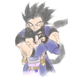Rule 34 | 2boys, armor, blue armor, cabba, dragon ball, dragon ball legends, dragon ball super, happy, height difference, lowres, male focus, monkey tail, multiple boys, shallot (dragon ball), source request, tail