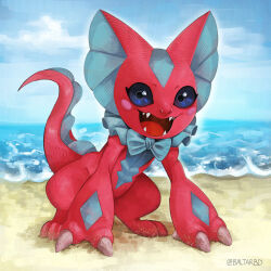 Rule 34 | beach, digimon, digimon (creature), elizamon, ribbon, sharp teeth, tail, teeth