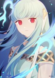Rule 34 | 1girl, aura, black background, circlet, crml orng, crying, crying with eyes open, dark aura, dress, fire emblem, fire emblem: the blazing blade, fire emblem heroes, glowing, glowing eyes, gradient background, highres, long hair, looking at viewer, ninian (fire emblem), nintendo, red eyes, simple background, sleeveless, sleeveless dress, solo, tears, turtleneck, turtleneck dress, twitter username, upper body, very long hair