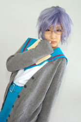 Rule 34 | blue hair, book, cardigan, cosplay, glasses, koubou tokori, nagato yuki, photo (medium), sailor, school uniform, serafuku, suzumiya haruhi no yuuutsu