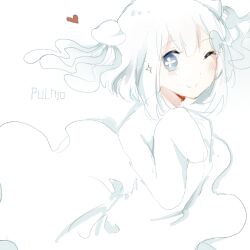 Rule 34 | 1girl, ayinyin, blue eyes, blush, closed mouth, funamusea, heart, jellyfish, jellyfish girl, looking at viewer, one eye closed, oounabara to wadanohara, pulmo (funamusea), sketch, sleeves past fingers, sleeves past wrists, smile, solo, sparkle, twintails, white background, white hair