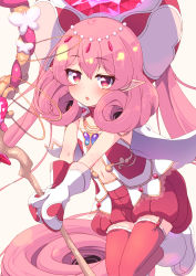 Rule 34 | 1girl, blush, breasts, elf, hat, highres, long hair, looking at viewer, neneka (princess connect!), open mouth, pink eyes, pink hair, pink legwear, pointy ears, princess connect!, small breasts, sw (taco), twintails