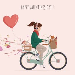 Rule 34 | 1girl, absurdres, animal, artist request, balloon, bicycle, bicycle basket, bottle, brown hair, cat, closed eyes, commentary, delivery, english commentary, from side, full body, green sweater, grey legwear, happy valentine, heart, heart balloon, highres, letter, lofi girl, lofi girl (youtube), looking afar, love letter, official art, pants, red scarf, riding, riding bicycle, scarf, shoes, smile, sneakers, socks, solo focus, sweater, tabby cat, tan background, valentine, white footwear, wine bottle, wireless