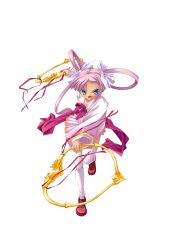 Rule 34 | 1girl, blue eyes, cropped jacket, dual wielding, fighting stance, full body, highres, hikage eiji, holding, koihime musou, long hair, midriff, miniskirt, open mouth, pink hair, ribbon, shoes, skirt, solo, sonshoukou, thighhighs, transparent background, twintails, very long hair, weapon