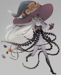 Rule 34 | 1girl, abigail williams (fate), abigail williams (third ascension) (fate), black bow, black headwear, black panties, bow, breasts, candy, closed mouth, colored skin, fate/grand order, fate (series), food, forehead, full body, gajumaru09, hands up, hat, highres, keyhole, legs, licking lips, long hair, multiple bows, navel, orange bow, panties, parted bangs, red eyes, simple background, small breasts, smile, stuffed animal, stuffed toy, teddy bear, third eye, tongue, tongue out, underwear, very long hair, white hair, white skin, witch hat