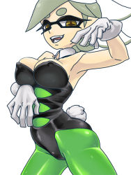 Rule 34 | + +, 1girl, :d, adapted costume, bare arms, bare shoulders, breasts, covered erect nipples, cowboy shot, detached collar, eyebrows, fake tail, fangs, gloves, green pantyhose, grey hair, hand up, highleg, highleg leotard, inkling, large breasts, legs apart, leotard, marie (splatoon), natto soup, nintendo, open mouth, pantyhose, pointy ears, rabbit tail, short eyebrows, short hair, simple background, skindentation, smile, solo, splatoon (series), splatoon 1, standing, strapless, strapless leotard, symbol-shaped pupils, tail, teeth, tentacle hair, white background, white gloves, yellow eyes
