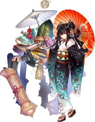 Rule 34 | 1girl, alternate costume, black hair, bomb, cannon, explosive, full body, garuku, hair between eyes, hair ornament, holding, holding umbrella, japanese clothes, kimono, long hair, looking at viewer, official art, oil-paper umbrella, oshiro project:re, oshiro project:re, purple eyes, rope, sandals, shigisan (oshiro project), shimenawa, sidelocks, smile, solo, transparent background, umbrella, wide sleeves