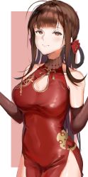 Rule 34 | 1girl, breasts, dress, dsr-50 (girls&#039; frontline), dsr-50 (red peony) (girls&#039; frontline), girls&#039; frontline, highres, large breasts, nather, smile, solo