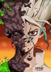 Rule 34 | absurdres, dated, derivative work, dr. stone, hair between eyes, highres, ishigami senkuu, male focus, portrait, self-upload, solo, tagme