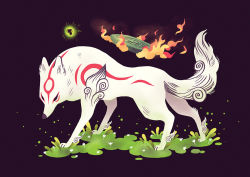Rule 34 | amaterasu (ookami), commentary, english commentary, flower, from side, full body, grass, heikala, no humans, ookami (game), white flower, wolf