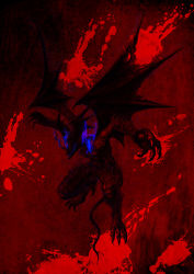 Rule 34 | 1boy, blood, blue eyes, claws, demon, demon boy, demon tail, demon wings, devilman, devilman (character), devilman crybaby, fudou akira, head wings, male focus, monster boy, red background, topless male, solo, tail, wings