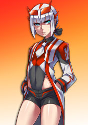 Rule 34 | 1girl, absurdres, autobot, coat, highres, long hair, necktie, personification, ratchet (transformers), ryuusei (mark ii), shorts, transformers, transformers prime, white hair