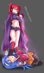 Rule 34 | 2girls, abuse, arcana heart, arms behind back, artist request, bad end, bdsm, beaten, blood, blue hair, bondage, boots, bound, breasts, brown eyes, bruise, cape, chain, defeat, empty eyes, femdom, foot on head, full body, headband, highres, humiliation, injury, leash, long hair, looking down, lying, medium breasts, midriff, multiple girls, navel, open mouth, pink hair, red eyes, ryona, scharlachrot, short shorts, shorts, skirt, smile, standing, stepped on, tears, torn clothes, translated, tsuzura saki, twintails