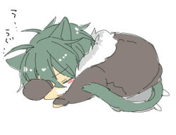 Rule 34 | 1boy, animal ears, cat boy, cat ears, cat tail, full body, lowres, male focus, nitroplus, short hair, sleeping, solo, tagme, tail, white background