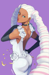 Rule 34 | 1girl, arms (game), ass, dark skin, dress, drill hair, formal, hip focus, jewelry, kimchikat, long hair, twin drills, twintails, twintelle (arms), very long hair, wide hips