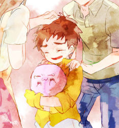 Rule 34 | brown hair, crying, digimon, father and son, gloves, izumi koshiro, mochimon, mother and son, short hair