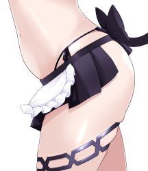 Rule 34 | 1girl, apron, ass, black bow, black skirt, bow, cocozasa, commentary, cowboy shot, frilled apron, frills, hip focus, hololive, midriff, miniskirt, murasaki shion, navel, panties, shiny skin, side-tie panties, simple background, skindentation, skirt, solo, stomach, string panties, thigh strap, underwear, virtual youtuber, white background