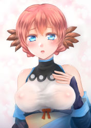 Rule 34 | 1girl, absurdres, ainu clothes, animal ears, aquaplus, bare shoulders, blue eyes, blush, braid, covered erect nipples, eyelashes, fingerless gloves, fingernails, gloves, hair between eyes, hand on own chest, highres, lips, long sleeves, looking at viewer, nipples, nipples visible through clothes, nosuri, off-shoulder kimono, off shoulder, open mouth, red hair, sash, see-through, see-through shirt, sidelocks, skin tight, sleeveless, solo, taut clothes, theo (pixiv88003572), upper body, utawarerumono, utawarerumono: itsuwari no kamen, variations, wide sleeves