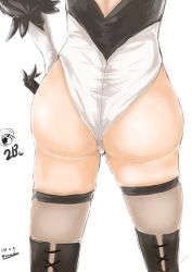 Rule 34 | 1girl, absurdres, ass, back, back cutout, black thighhighs, clothing cutout, from behind, gloves, head out of frame, highres, huge ass, leotard, nier (series), nier:automata, shiny skin, simple background, sketch, solo, thighhighs, white background, wide hips, 2b (nier:automata), zelo