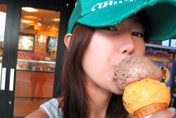 Rule 34 | baseball cap, eating, food, hat, ice cream, photo (medium), takagawa hanako, tank top