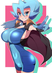Rule 34 | 1girl, blue eyes, blue hair, breasts, brown cape, cape, clair (pokemon), creatures (company), earrings, game freak, gloves, hair between eyes, harubato, highres, jewelry, large breasts, light blue hair, nintendo, pointing, pokemon, pokemon hgss, ponytail, solo