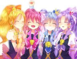 Rule 34 | 10s, 4girls, aino megumi, blonde hair, blue hair, bow, brooch, choker, closed eyes, crown, cure fortune, cure honey, cure lovely, cure princess, doroshii, earrings, hair ornament, happinesscharge precure!, heart, heart brooch, heart hair ornament, hikawa iona, jewelry, long hair, magical girl, multiple girls, oomori yuuko, open mouth, pink bow, pink hair, ponytail, precure, purple hair, ribbon, shirayuki hime, skirt, smile, twintails, wrist cuffs