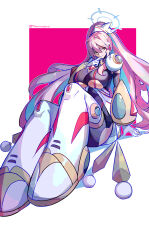 Rule 34 | 1girl, absurdres, body markings, bodysuit, boots, breasts, clothing cutout, eratoeir (mega man x dive), female focus, highres, huanxiang huifeng, huge breasts, long hair, mega man (series), mega man x (series), mega man x dive, pink hair, robot girl, skin tight, tagme