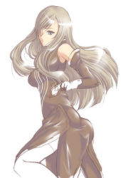 Rule 34 | 00s, 1girl, bare shoulders, black dress, black gloves, breasts, dress, elbow gloves, gloves, long hair, looking at viewer, microspace, silver hair, simple background, solo, tales of (series), tales of the abyss, tear grants, thighhighs, very long hair, white background, white thighhighs