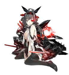 Rule 34 | 10s, 1girl, abyssal ship, ahoge, alternate hair color, black sclera, breasts, cannon, colored sclera, corruption, dark persona, glowing, glowing eyes, hairband, kantai collection, kongou (kancolle), konishi (koconatu), large breasts, long hair, nontraditional miko, one eye closed, personification, red eyes, sideboob, simple background, skirt, solo, thighhighs, third-party edit, torn clothes, very long hair, weapon, white background, wink, yutorin kakka