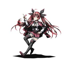 Rule 34 | 10s, 1girl, ahoge, alpha transparency, black footwear, black necktie, black ribbon, black thighhighs, boots, candy, date a live, divine gate, food, full body, hair between eyes, hair ribbon, hand on own hip, holding, index finger raised, itsuka kotori, jacket, knee boots, lollipop, long hair, looking at viewer, necktie, official art, open clothes, open jacket, pleated skirt, red eyes, red hair, red jacket, red skirt, ribbon, shadow, shirt, skirt, smile, solo, thighhighs, transparent background, twintails, ucmm, very long hair, white shirt