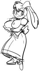 Rule 34 | 1girl, breasts, crossed arms, dress, greyscale, large breasts, monochrome, solo, sonic (series), tagme, vanilla the rabbit, watatanza