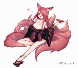 Rule 34 | 1girl, :d, absurdres, animal ears, breasts, cleavage, cup, earrings, esto 0079, facepaint, fox ears, fox girl, fox tail, geta, heart, highres, holding, holding cup, japanese clothes, jewelry, kimono, kitsune, kyuubi, large breasts, long hair, looking at viewer, multiple tails, open mouth, original, pink hair, sakazuki, signature, slit pupils, smile, tail, tengu-geta, white background, yellow eyes